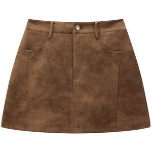 
[Same style in shopping malls] Leding basic split imitation leather skirt winter dark brown A-line skirt C2GEE4204