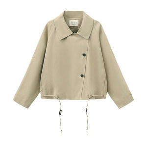
CUBIC commuter silhouette three-dimensional lapel drawstring khaki spring short windbreaker jacket