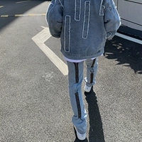Fog Fenggaojie Jeans Gallery Tide Brand Brand Piercing Lake and Loose, на молнии тонкие повседневные брюки Vujade