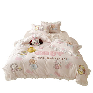 
Class A Japanese genuine mikko cute cartoon pink girl's cotton washed cotton four-piece set pure cotton princess bedding