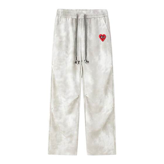 Charles heart-shaped American rivet crease casual dirty pants for men and women in spring, autumn and winter straight wide-leg paratrooper trousers