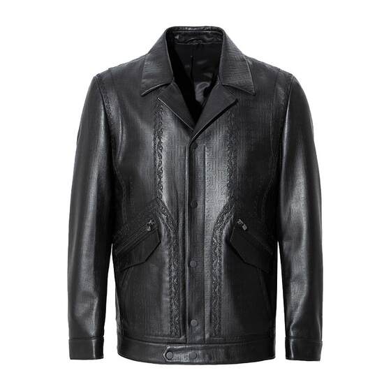 Andrew Mackenzie Italian Men's Flower Flower Washing Locomotive Wind Leather Jacket 55T111226107
