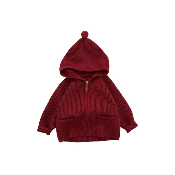 
Boys' winter Korean style casual hooded sweater girls' stylish thickened warm knitted cardigan baby versatile coat