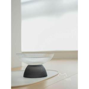 Pet cat and dog bowl high feet easy to clean and protect cervical vertebrae single and double water bowl grain bowl cat supplies black and white glass
