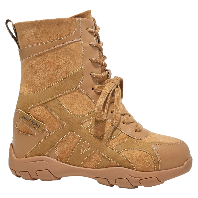 艾格鸟增高22cm马丁靴女款超高跟厚底内增高鞋子黑色飞织款cos专用