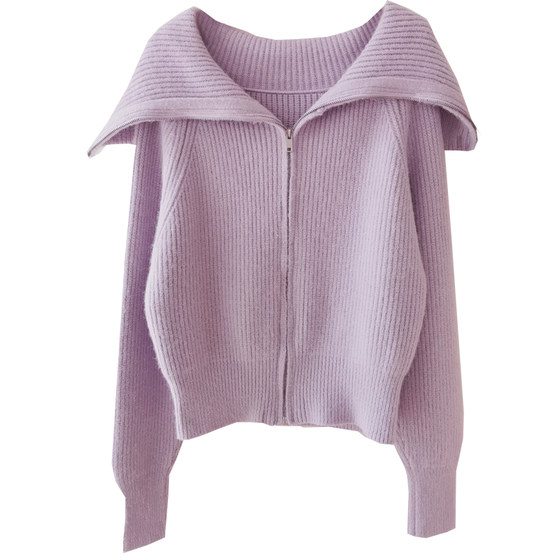 Sweater coat female cardigan autumn new Korean large lapel zipper pure color, lazy soft glutinous loose version of knit sweater