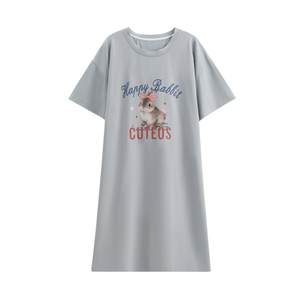 
Fenten nightgown for women summer pure cotton short-sleeved pajamas 2025 new cute loose large size for outer wear dress