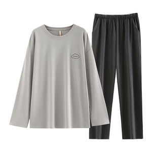 
Jerlefen pajamas for men's spring and autumn autumn cotton long-sleeved home clothes for men's round neck pullover for outer wear set