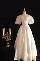 Антикварное ретро свадебное платье, наряд маленькой принцессы для невесты из жемчуга с бантиком, рукава фонарики