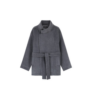 pusumede Korean women's silhouette, heavyweight stand-up collar woolen coat, feminine, warm, short, petite coat