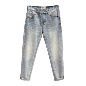 
2026 Summer New High-end Embroidered Light Blue Jeans Men's Slim Fit Small Feet Elastic Versatile Trendy Long Pants