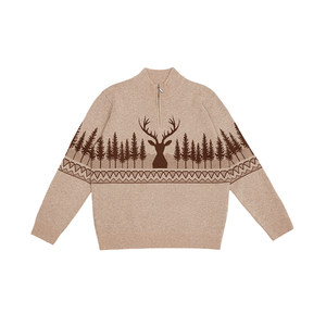
Deer King 100% cashmere sweater men's half turtleneck zipper jacquard sweater sweater thickened and warm 25 years new autumn and winter