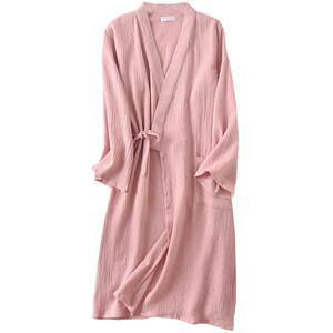 
2025 spring and autumn men and women couples crepe gauze kimono loose large size bathrobe nightgown home wear with pockets