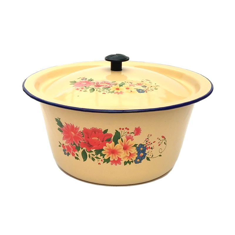 蓋付きホーロー洗面器 - ヴィンテージ植物の花柄ボウル - Preserve the