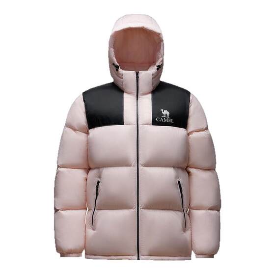 
Camel women's short down jacket for winter men and women same style warmth and thick windproof hooded bread jacket down jacket