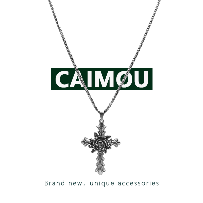 CAIMOU玫瑰十字架项链2021新款男女小众设计感吊坠土酷蹦迪锁骨链