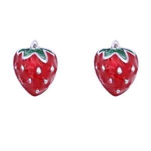 
s925 silver red small strawberry earrings for women 2025 new popular ear jewelry cute sweet small temperament earrings
