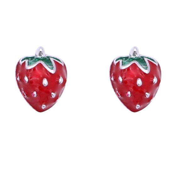 
s925 silver red small strawberry earrings for women 2025 new popular ear jewelry cute sweet small temperament earrings