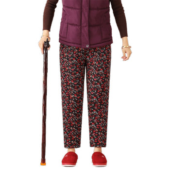 Elderly flower cotton pants warm pants high waist