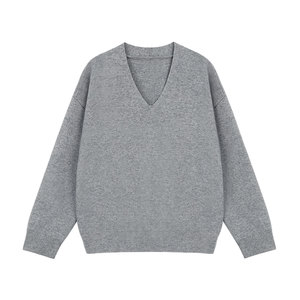 pusumede Prussian blue pullover V-neck sweater women's long-sleeved sweater style loose lazy top