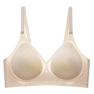 Traceless lingerie for women with a large chest and a small and thin design. Fixed cup, ice silk, cool feeling, jelly strip, soft support, gathered bra cover for summer