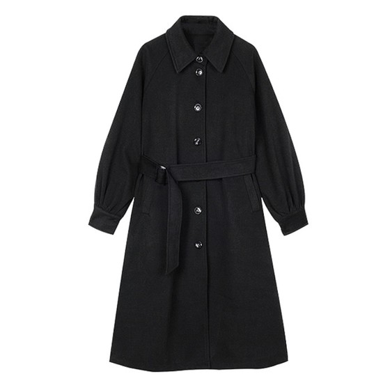 
JK woolen coat girl school style black mid-length Hepburn style small wool suit uniform