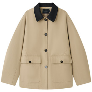 
Halo Luu Khaki Windbreaker Jacket Women's Spring New Retro Bath Style Contrast Color Lapel Cropped Top