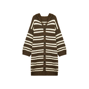 
Annie is not popular hooded V-neck contrast striped arctic velvet sweater coat for women who are slightly fat, large size, medium and long woolen sweater