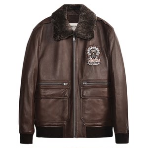 
MCS men's clothing originated from Marlboro autumn and winter fitted version of the translucent collar pilot sheepskin down leather jacket