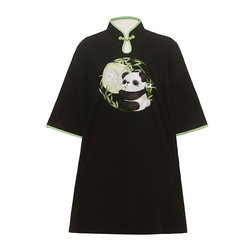 Huang Yuezhen Cai Cai Panda Embroidery New Chinese Style National Style Embroidery Dress Cheongsam T-shirt Skirt
