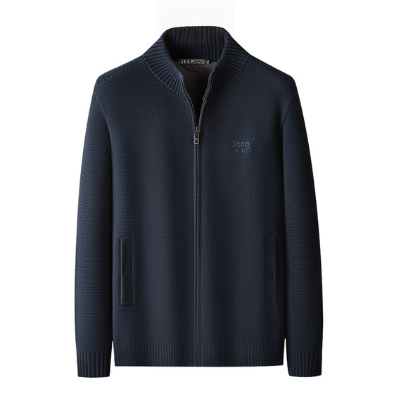
Jeep velvet thickened sweater men's winter warm and cold-relieving zipper cardigan dad's winter pure cotton sweater jacket