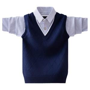 
Boys sweater shirt collar fake two-piece spring and autumn clothes handsome medium-large children's vest knitted sweater children's cotton base shirt
