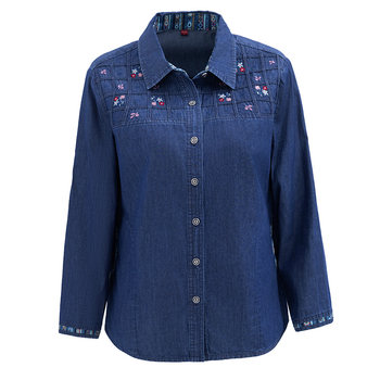 
Middle-aged and elderly women's denim shirt long-sleeved pure cotton clothes