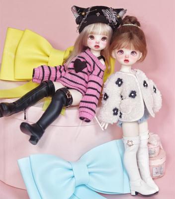 taobao agent Spot BJD baby shoes 6 -point shoes small high heel thigh boots black and white two -color cute boots GL high -fat Akagi Duo