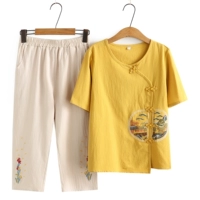 Летняя одежда для матери, комплект, бюстгальтер-топ, летняя футболка с коротким рукавом, из хлопка и льна, 40-50 лет