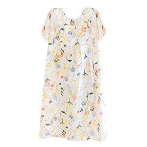 Summer new cotton and silk sleeping skirt female summer short -sleeved pajamas female casual large size mid -length home service women's dress
