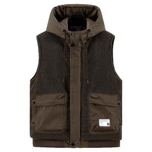 
Fashionable lamb velvet vest men's hat with a cold and warm American casual down cotton vest vest trendy brand jacket