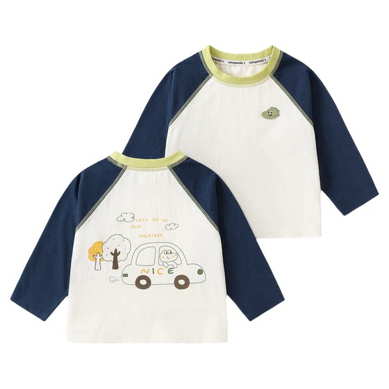 
[10A antibacterial] baby cartoon long-sleeved T-shirt spring children's color matching top spring style boys and girls clothes trendy