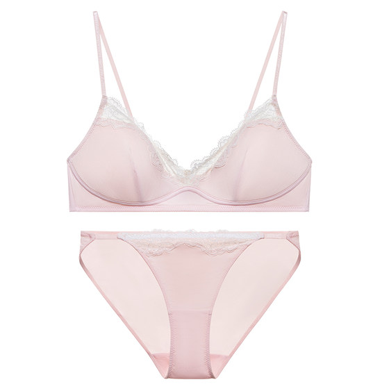 
Forlé Girl French Underwear Lace V-neck Bra Small Breast Ultra-Thin Pad No Wire Bra Set Comfortable New Product