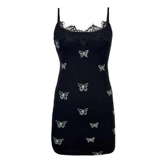
Tonight and Eve sexy nightgown for women, high-end modal butterfly print, slim-fitting, small breast straps, can be worn outside buttocks-covering skirt