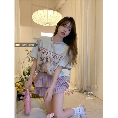 taobao agent Clothing set, summer short sleeve T-shirt, pleated skirt, high waist, bright catchy style, suitable for teen