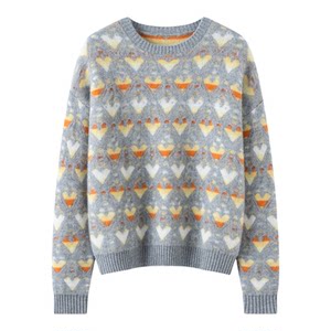 
New autumn and winter 100% cashmere sweater for women, round neck love knitted sweater, loose thickened sweater, bottoming pullover