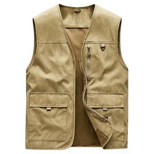 
Pure cotton work vest men's multi-pocket outdoor fishing photography horse clip loose sleeveless vest middle-aged vest jacket