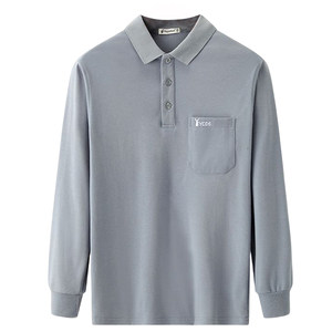 Pure cotton long -sleeved T -shirt Men's middle -aged and elderly people loose large size spring and autumn, lapel dad out of POLO shirt to bottom autumn clothes