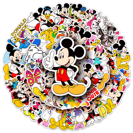 
100 Mickey Mouse Stickers Classic Animation Mickey Minnie Cute Cartoon Pattern Decorative Small Stickers Refrigerator Flatbed Guitar Mobile Skateboard Trolley Case Notebook Bicycle Waterproof Stickers