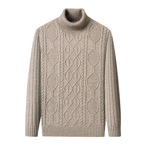 
Autumn and winter men's turtleneck sweater thickened middle-aged dad's warm knitted woolen sweater with knitted base layer inside