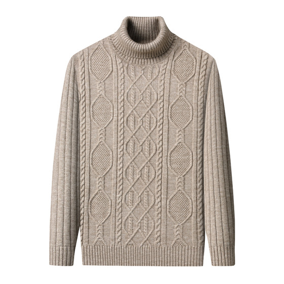 
Autumn and winter men's turtleneck sweater thickened middle-aged dad's warm knitted woolen sweater with knitted base layer inside