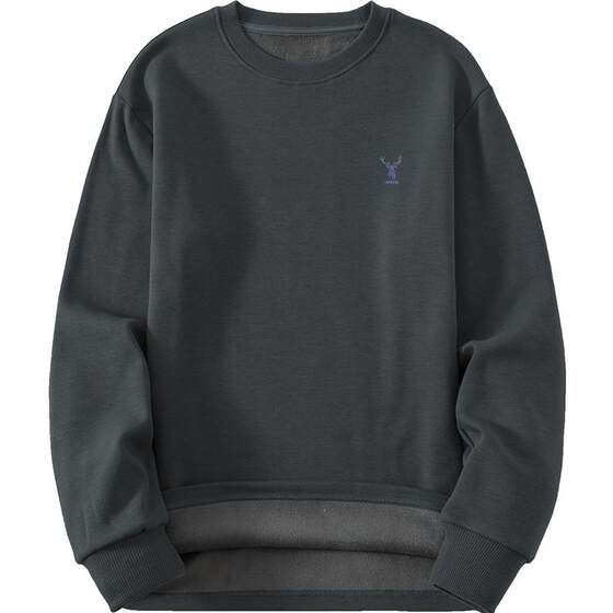 
Heavyweight long-sleeved t-shirt men's white autumn and winter warm plus velvet thickened inner layering shirt round neck autumn shirt