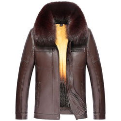 Middle-aged And Elderly Men's Father's Clothing Haining Fur Winter Men's Velvet Thickened Fur Collar Coat Genuine Leather Jacket