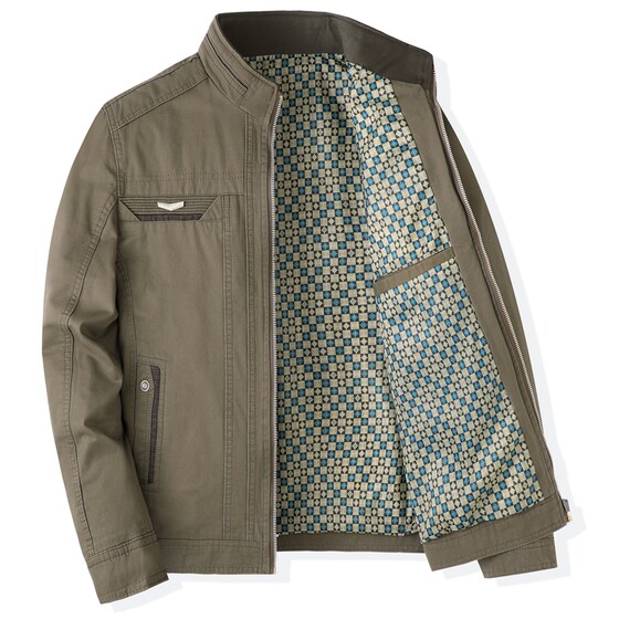 
Daddy pure cotton jacket spring and autumn middle-aged men's autumn stand-up collar cotton top middle-aged men's jacket